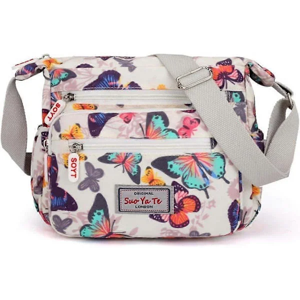Waterproof Crossbody Handbags for Women Multi Pocket Casual Printed Canvas Outdoor Shoulder Bags White