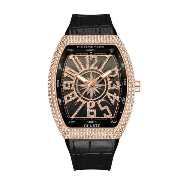 Men's Watch Luxury Diamond Iced Waterproof Quartz Wristwatch Blue Silicone Band Party Casual Dress Watches