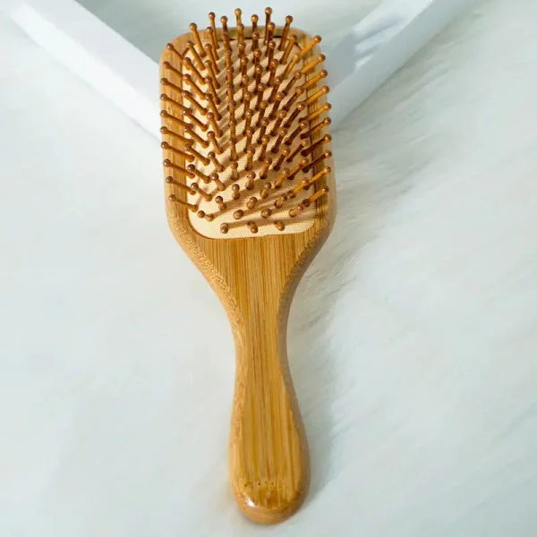1 pc Bamboo Hair Brush - Square Paddle Brush for Scalp Massage and Detangling Hair Yellow