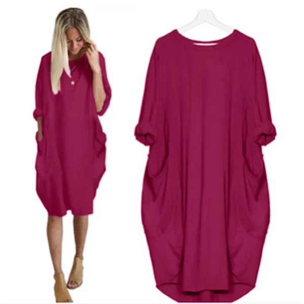 Women's Oversized Tunic Dress Long Sleeve Loose Baggy T-Shirt Purple Red