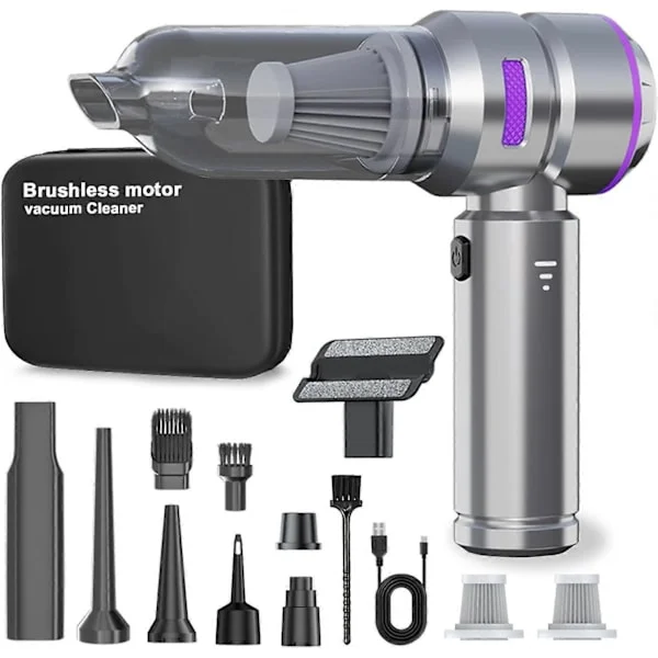 High-Performance Mini Vacuum Cleaner, Rechargeable Handheld Portable Cordless Vacuum Cleaner for Car and Home (Silver Purple)