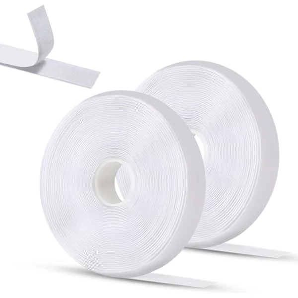 2-pack 5m x 2cm Vit Självhäftande Tejp, Dubbelsidig Självhäftande Kardborre, Självhäftande, Starkt Lim Lämpligt för Fotoramar, Fönster, Myggnät