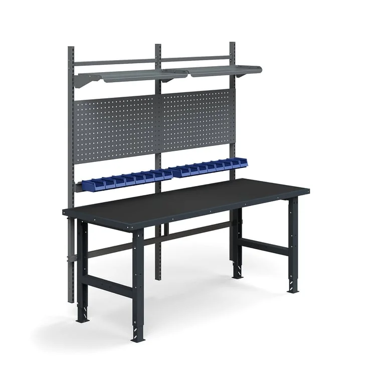 Komplett arbeidsbord, verktøytavler, plastbakker, hyller, L2000 B760 mm, med beskyttelsesmatte