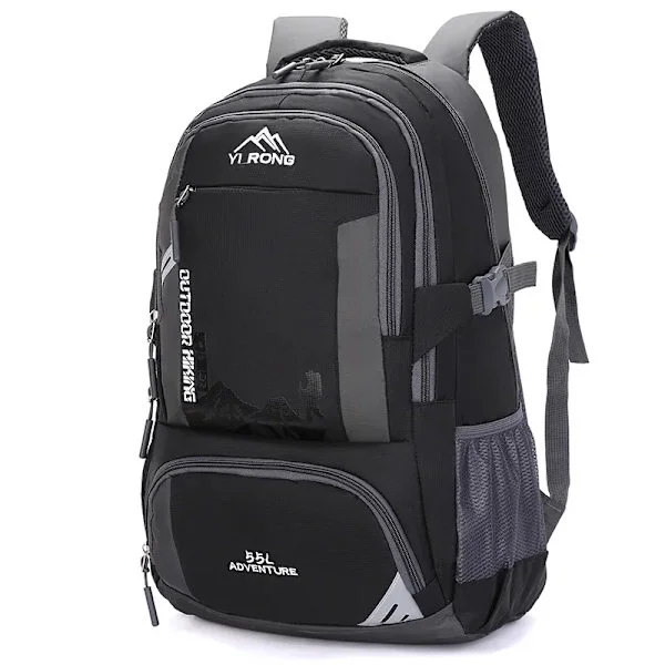 [KK] 55L Waterproof Hiking Backpack Lightweight Camping Backpack Women Men Durable Daypack (Black, 55L)