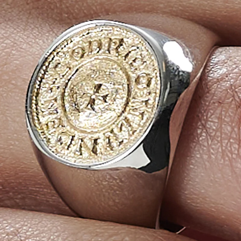 Lonya Silver-Tone & Gold-Tone Makt Ring for Men - Signet rings