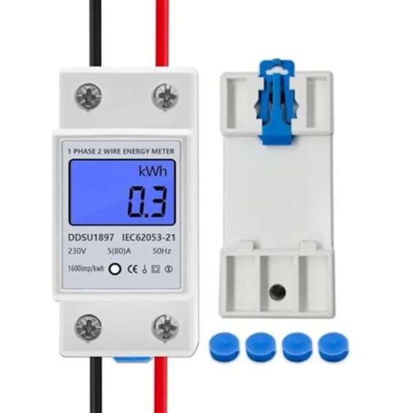 Elforbrugsmåler, enfaset to-leder elektrisk energimåler, digital LCD 220 V 5 (80) ved 50/60 Hz, elmåler (LGL)