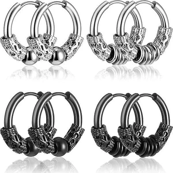 4 par 14 mm örhängen för män, ring, vintage, huggie, örhängen, set, titan stål, hip hop, örhängen, punk rock, estetiska örhängen, snygga