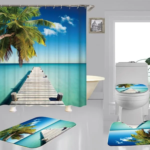 【BQ】180x200 Design Duschdraperi Tropiskt Hav Palm Mönster