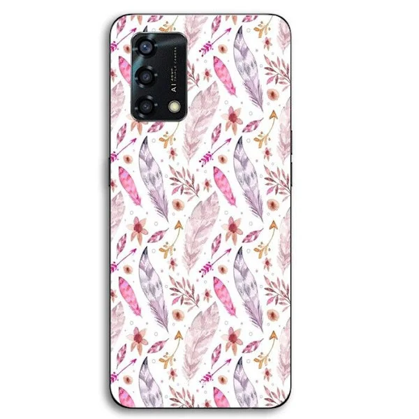 Telefonfodral - MANIACASE - Oppo A95 - Silikon TPU - Rosa fjädrar - Svart