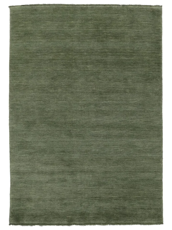 Plain (Single Colored) Small Handloom Fringes Rug - Forest Green 140X200 Wool, Modern Style