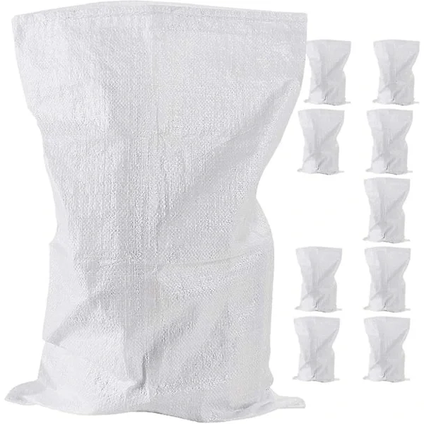 10-pack vävda sopsäckar - Extra starka byggsäckar i polypropen - Starka vita säckar - Jumbo förvaringssäckar för industriellt bruk - 45 x 75 cm