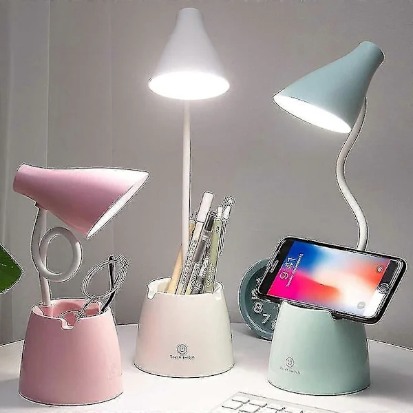 Bordlampe til børn, dæmpbar LED-bordlampe med 3 farvetemperaturer, genopladelig bordlampe med berøringssensor og fleksibel arm, USB-sengelampe