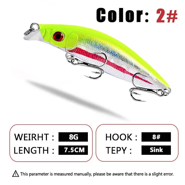 Synkende Fiske Lokkemiddel Minnow Lokkemiddel FARGE 2 FARGE 2