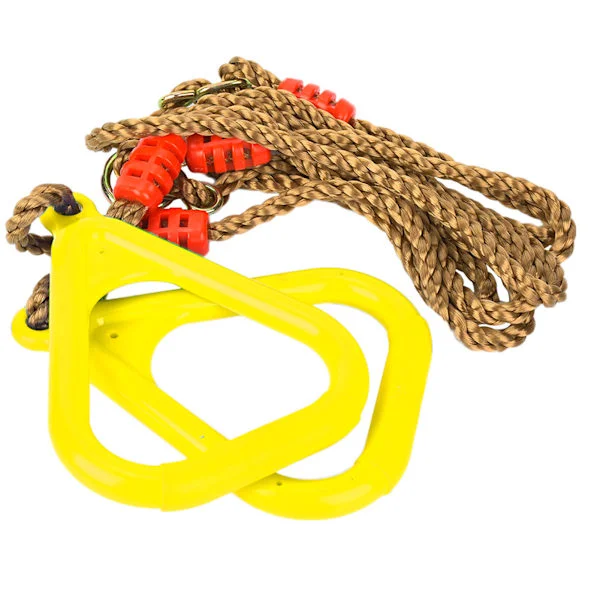 Et par justerbare treningsringer for barn, gym, fitness, sport, hengende ringer med tau, gul