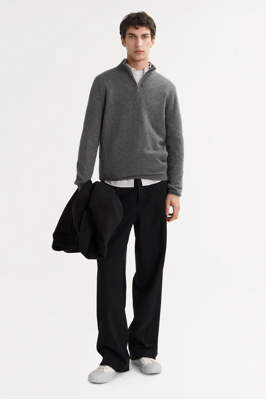 Soft Goat - Men's Half Zip - Men cashmere sweater - S - Grey