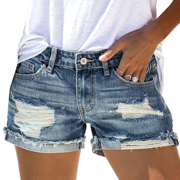 Dam Semester Trasiga Denimshorts Jeans Hotpants Distressed Frayed Korta Byxor