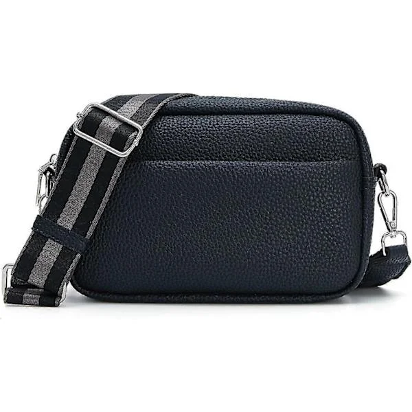 Women's Shoulder Bag, PU Leather Camera Bag Women's Messenger Cross-Body, Small Shoulder Bag with Adjustable and Detachable Wide Strap, Black