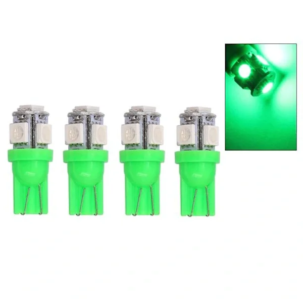 T10 W5W LED-lampor 5x 5050 SMD-chip 12V Bilinteriörbelysning för olika fordonsmärken Grön 4-pack
