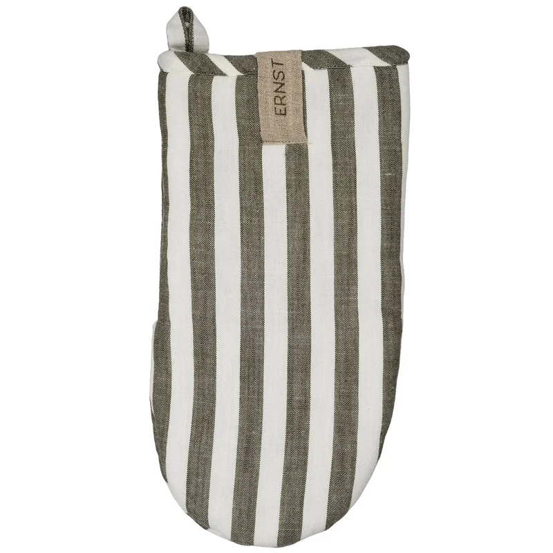 Ernst Grillhandske 16 x 30 cm bredstribet, salvie/hvid | KitchenOne