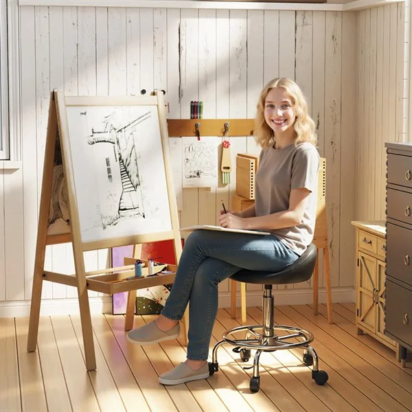 Svingbar stol med hjul 59–75 cm / salongsstol med ryggstøtte / arbeidsstol / krakk