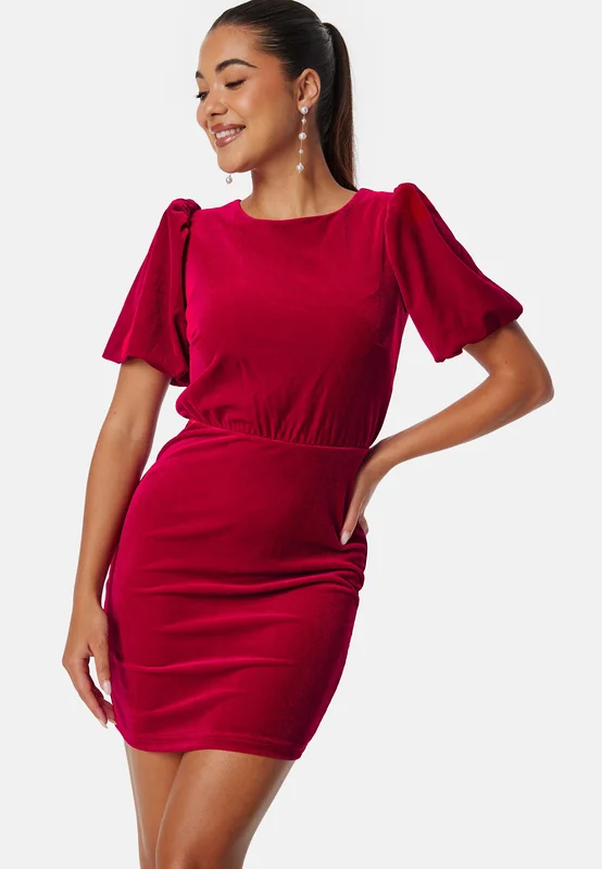 Bubbleroom Occasion - Bow Velvet Short Dress - Red
