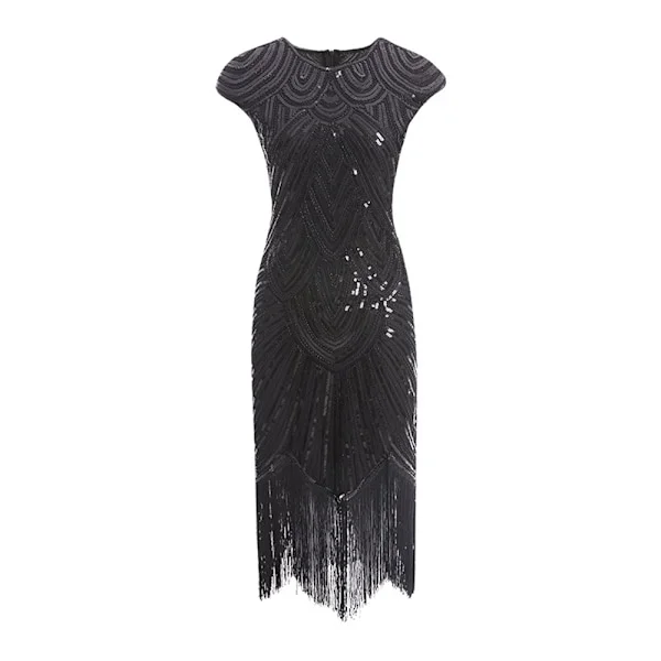 Vintage Flapper Kjoler 1920'erne til Kvinder Krystal Perlebesat Frynset Great Gatsby Kjole Sort Sort Sort
