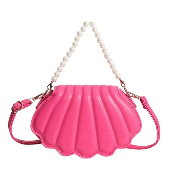 Women Pearl Chain Handbag Fashion Shell Evening Bag Trendy Shoulder Bag Girls All-match Messenger Bag Hot Pink Hot Pink