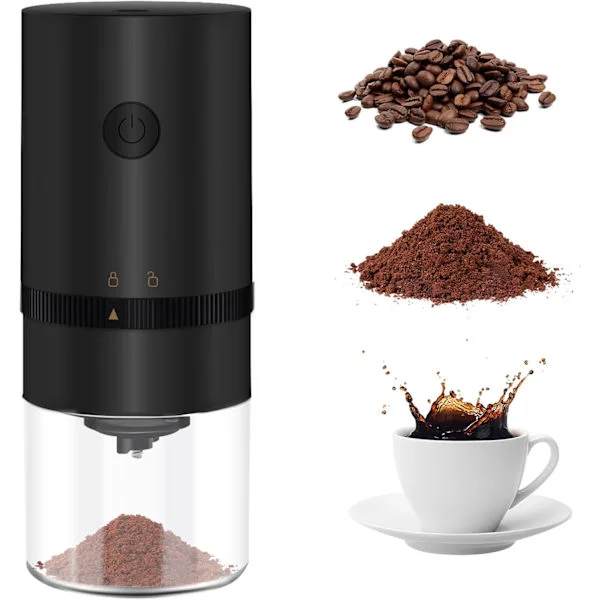 Bærbar Elektrisk Burr Kaffekværn, Elektrisk Genopladelig Mini Kaffekværn med Flere Malingsindstillinger - Sort