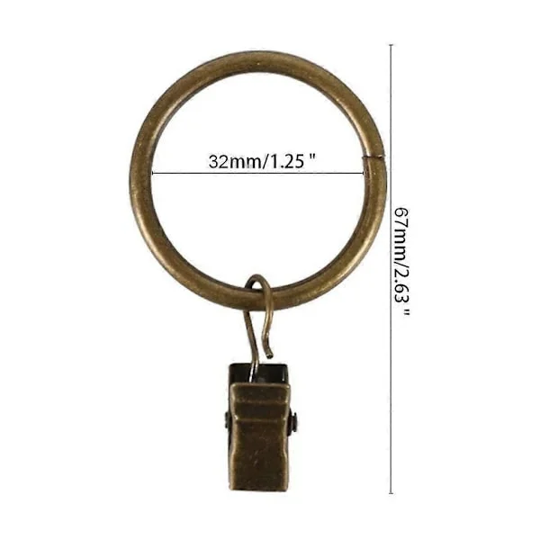 40 stk. Gardinringer med Klips 32mm Gardinringer med Klips Gardinringer Metall Bronse Gardinkrok [Db]