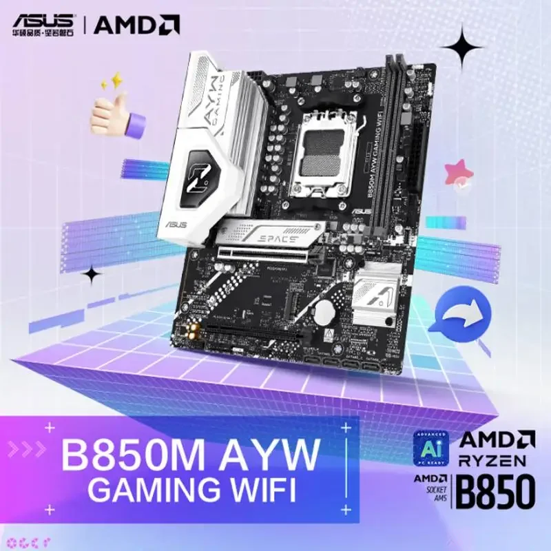 AliExpress - La carte mère B850M-AYW WIFI AMD AM5 prend en charge la mémoire DDR5 et les processeurs Ryzen R7-7800X3D, R7-9800X3D, R7-9700X, R5-9600X,