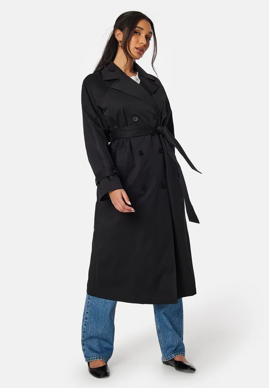 BUBBLEROOM - Belted Midi Trenchcoat - Black