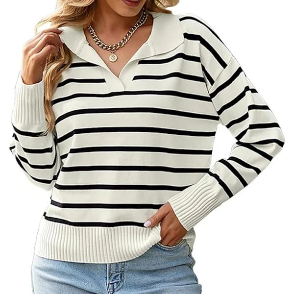 Dam Cardigan Sweatshirt Jumper Randig Långärmad Höst Vinter Streetwear A-black