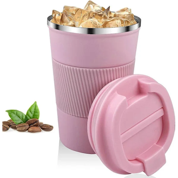 Kaffemugg 380mL Rosa, Kaffe Termos för Resan 304 Rostfritt Stål Återanvändbar Droppfri Termisk Kaffekopp för Bil
