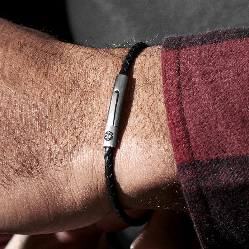 Collins 3 mm Black Leather Bracelet for Men - Leather bracelets