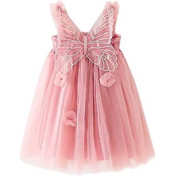 Småbørn Baby Piger Ærmeløs Sommerfuglevinge Kjoler Fe Tulle Kjole Børn Dansefest Prinsesse Kjoler (110cm Pink)