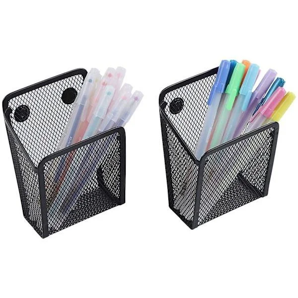 2-pack Magnetic Pen Holder, Mesh Storage Basket with Extra Strong Magnet for Refrigerator, Whiteboard, Cabinet Accessories, Office Supplies