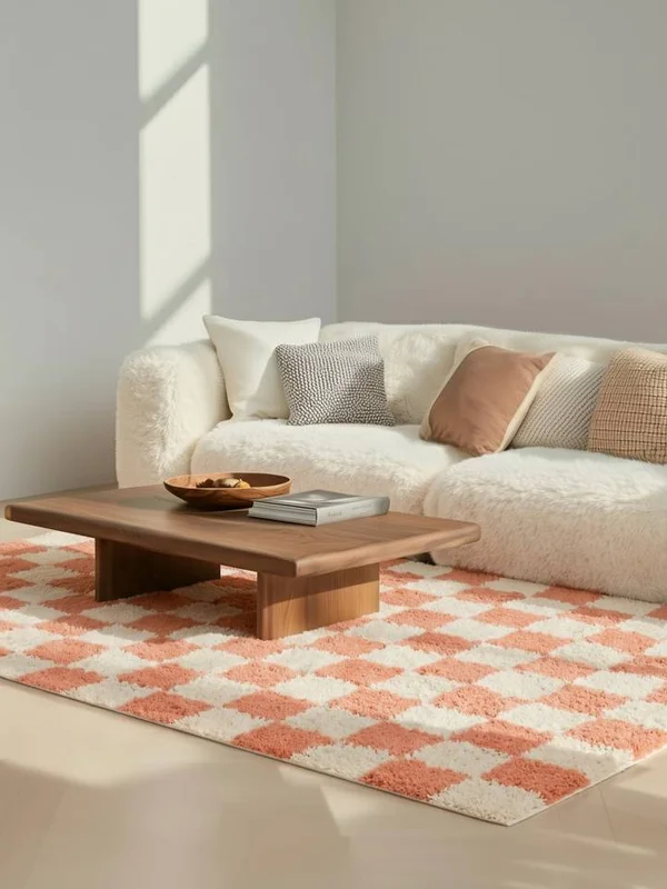 Checkered Small Chessie Rug - Coral Red/Off White 140X200 Modern Style
