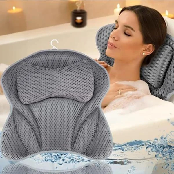[LLC] Badekudde 4D Luksuriøs Bade Spa-pute Nakke- og Ryggstøtte, Badekar Hodepute Sklisikker med 6 Sugekopper
