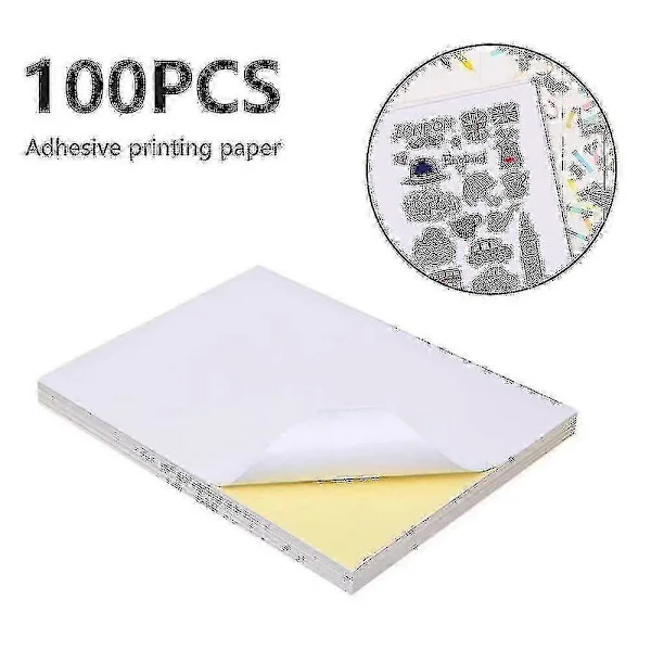 100 st A4 Kraftpapper självhäftande tryckpapper matt självhäftande etikett klistermärke bläckstråleskrivare tomt självhäftande tryckpapper s