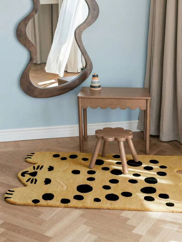 Kids Rug Wool Animal Lo Cat Dark Yellow/Black Small Oeko-Tex