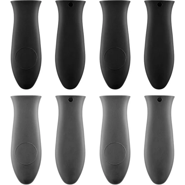 Silicone Handle for Cast Iron Pans, Non-Slip Heat Resistant, Black and Grey, 14x5cm, 8 Pieces