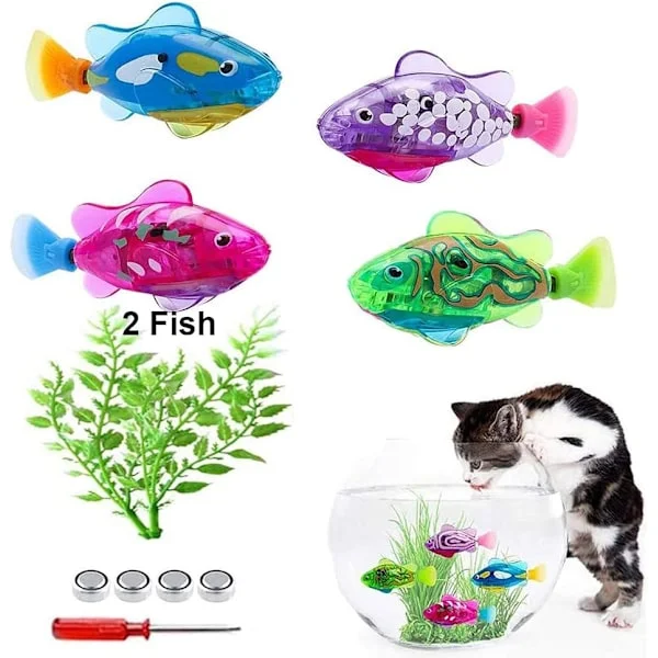 Simmande Robotfisk Leksak för Katter, 2st Akvarium Leksak Katt Interaktiv Husdjursleksak Elektrisk Fisk med LED-Ljus Simmande Babybadleksak