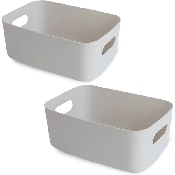 4-pack Grey Plastic Storage Bins, Small Storage Baskets, Home and Office Organizers, 24.4 x 16 x 11.9 cm