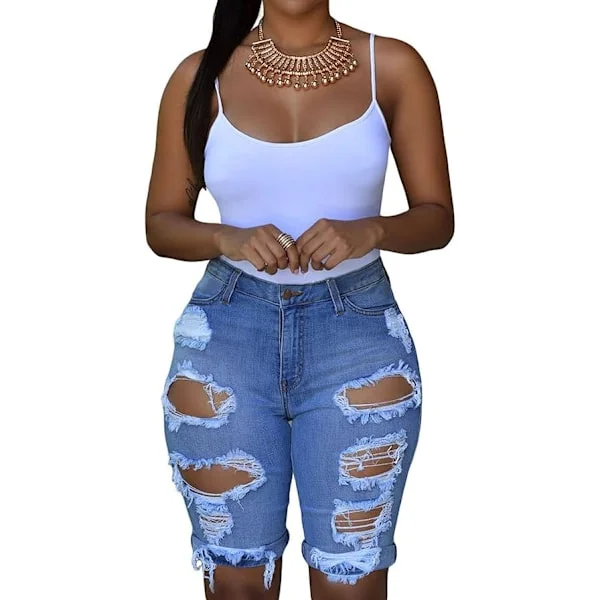 Dam Ripped Denim Mid Rise Stretch Bermuda Shorts Jeans XL