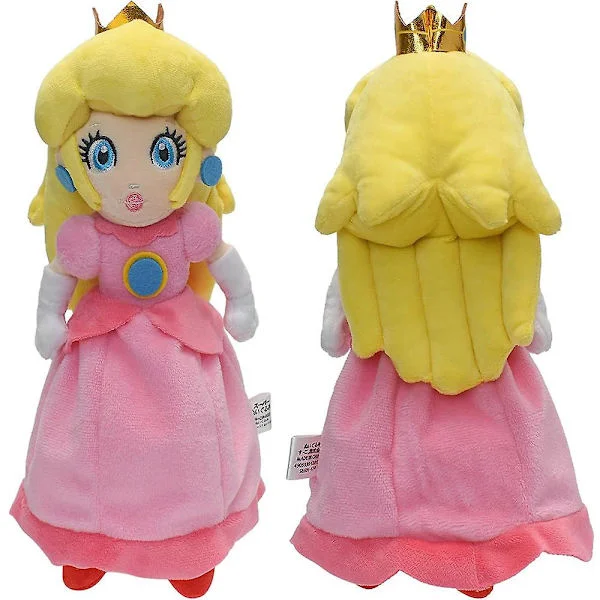 Princess Peach Super Mario Plush Toy with Red Shoes Pink Skirt Yellow Hair and Crown Stuffed Doll Collection Decoration Decorations Gift