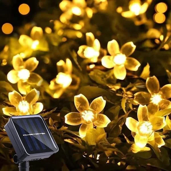 Solar Lyslenke Utendørs Kirsebærblomst Fairy 50 LED-lys 2 Moduser Vanntett Hage Terrasse Jul Innendørs/Utendørs-WELLNGS