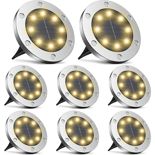 Solcellsbelysning för marken, uppgraderad version 8 LED solcellsbelysning utomhus IP65 vattentät trädgårdsbelysning, solcellsbelysning för marken 