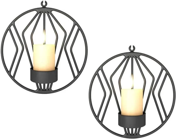 Black - 2 Pieces Metal Wall Sconces, Wall Decoration, Candle Dinner L