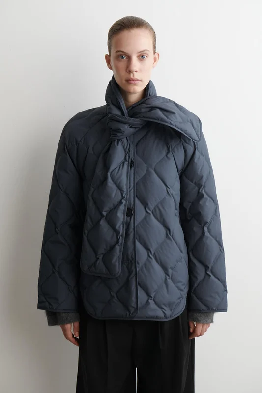 COS Scarf Detail Quilted Liner Jacket in Blue - Women