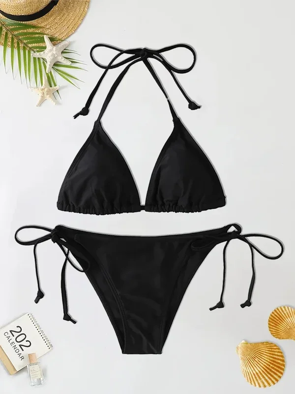 AliExpress - 2 pièce/ensemble 2024 mode Sexy maillot de bain femmes Bikinis ensemble Triangle maillots de bain String maillots de bain String une 